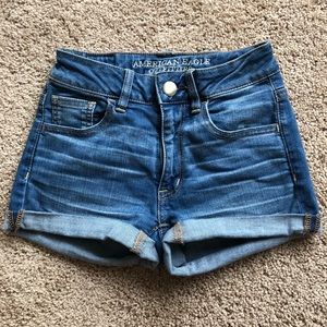 Hi-rise blue jean shorts